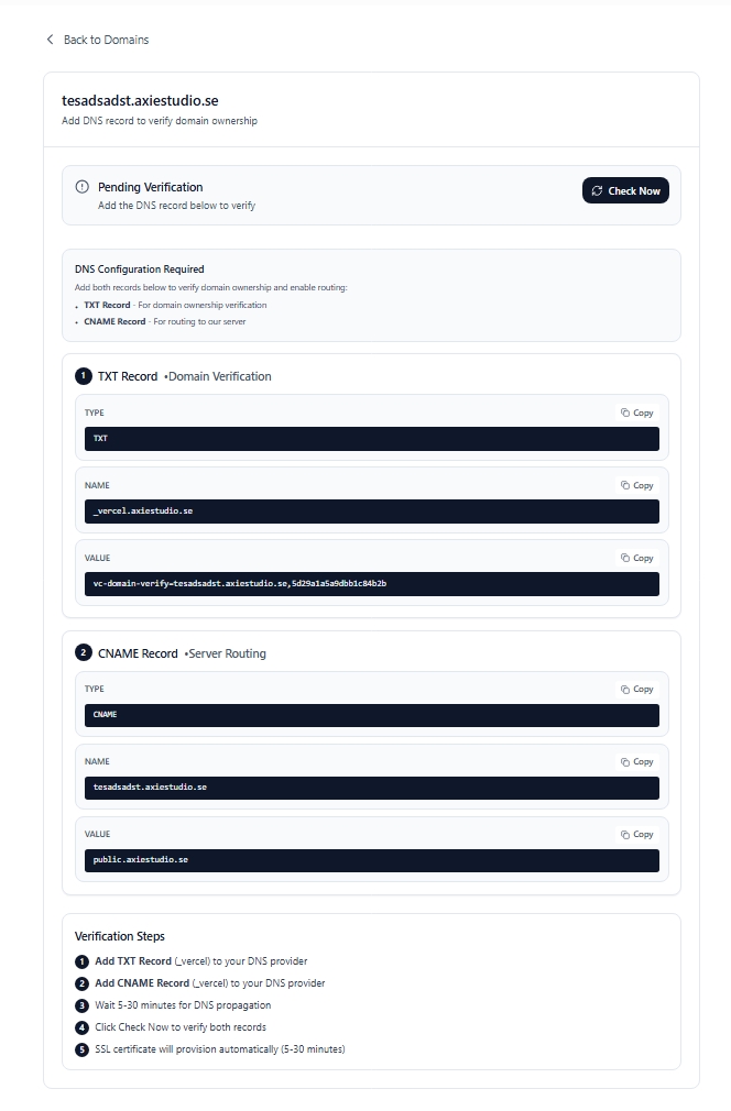 Domain Configuration Summary